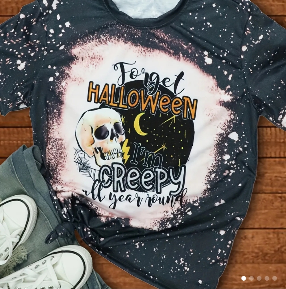 Halloween Creepy Year Around Tee Women's Crew Tshirt Size XL Sarcastic